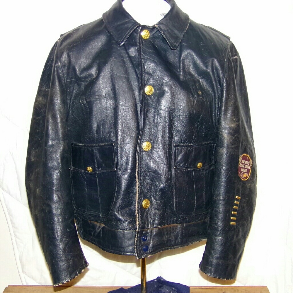 Leather Police motorcycle jacket old real